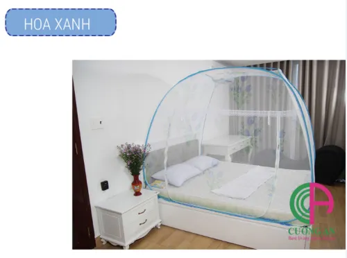 Màn Chụp Tự Bung Đỉnh Rộng 1m8 x 2m - Hoa Xanh